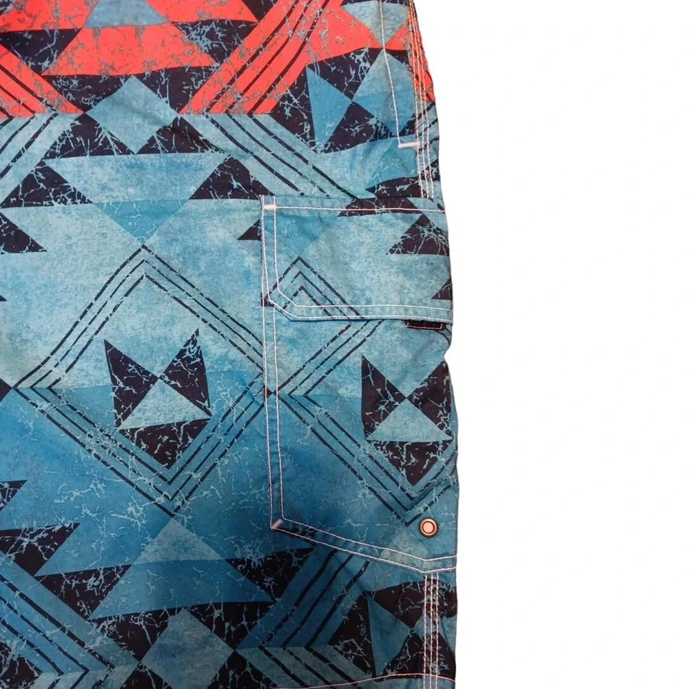 The Foundry Blue Orange Board Shorts  Pockets Geometric Southwest Print Sz 3XL